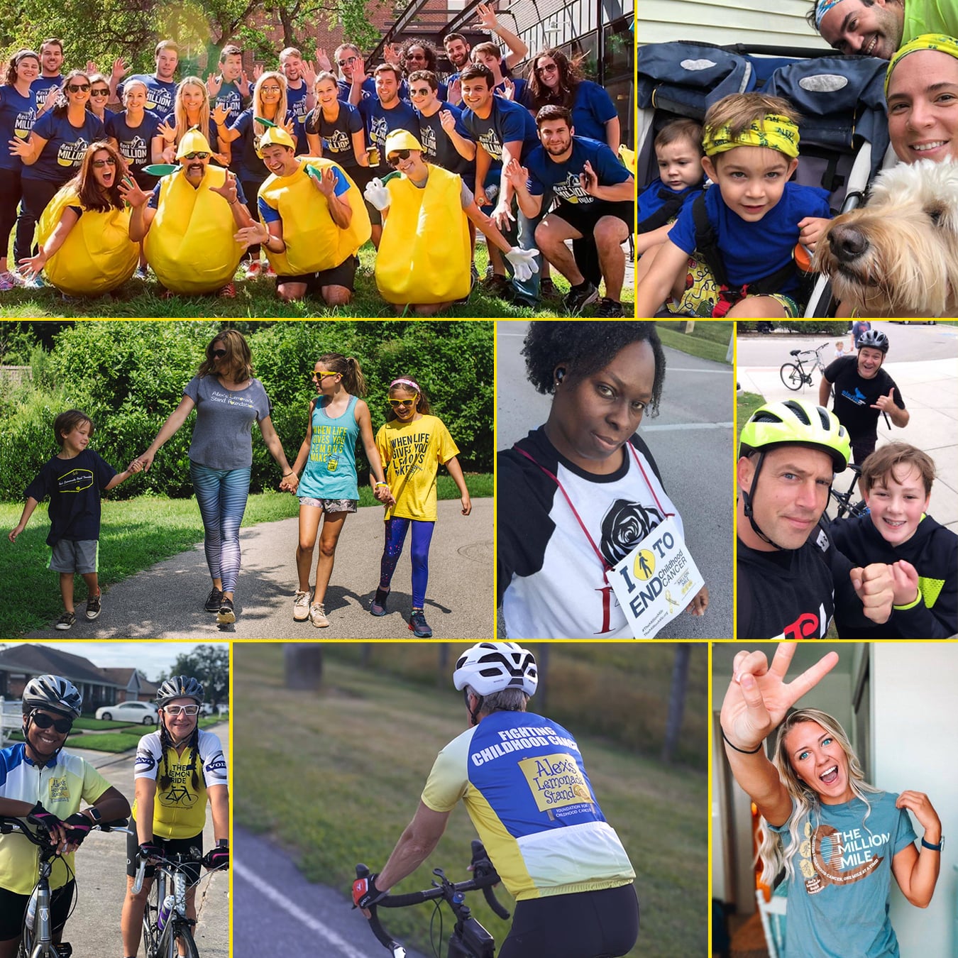 Collage of Million Mile participants of all ages biking, running, walking