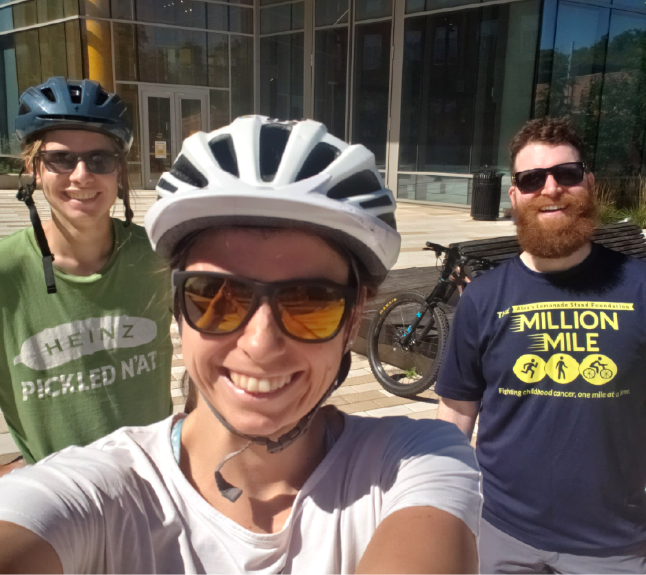 Group of cyclists and walkers