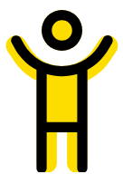 Line illustration of a child with raised arms