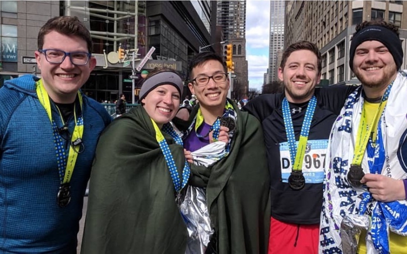 Peter Tonzi (far right), with his fellow Team Lemon runners, after the NYC Half Marathon in 2019. 