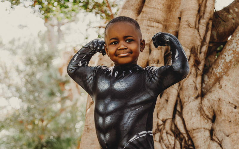 jonathon sporting his superhero costume